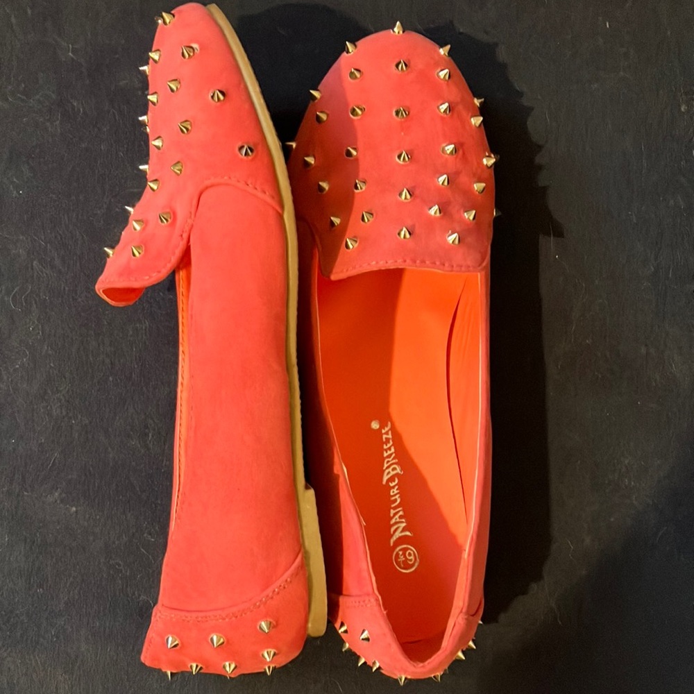 Coral & Gold spiked flats